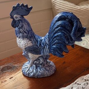 Blue Ceramic Rooster Figurine